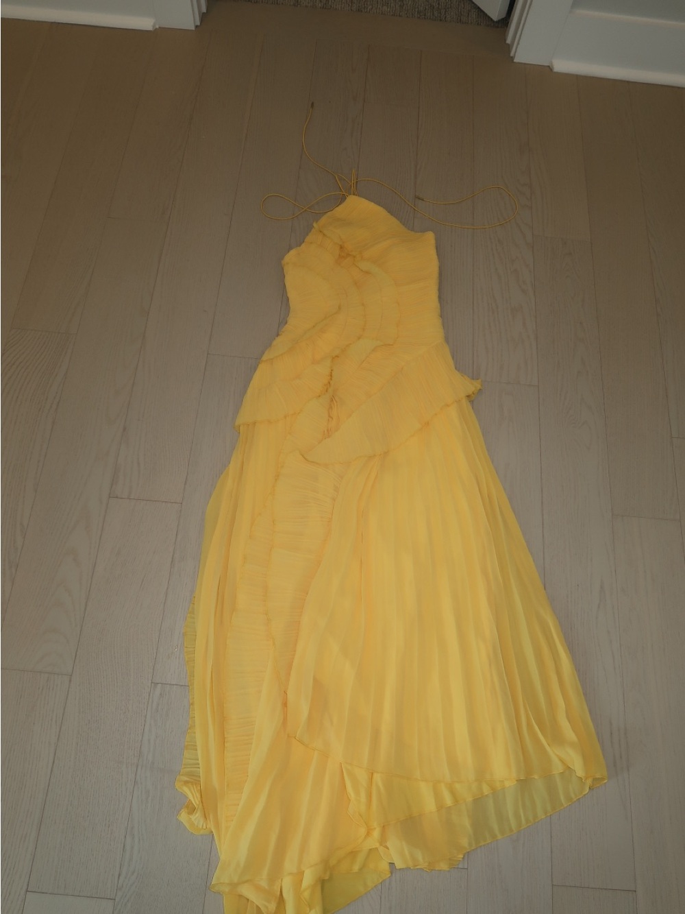 Yellow Ruffled Halter Midi Dress
